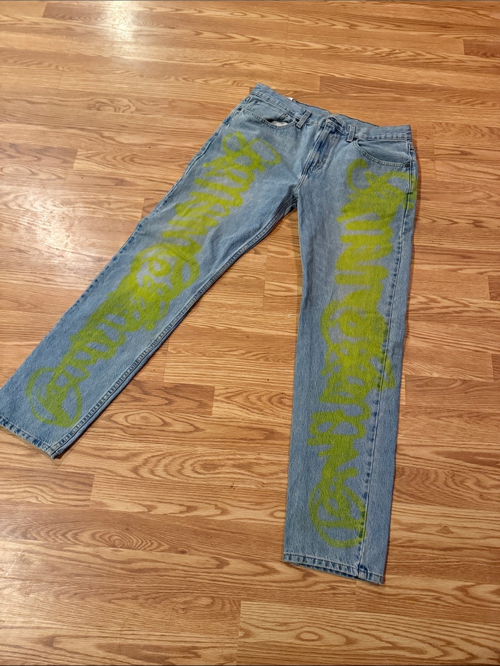 Levi’s Men’s 502 Jeans with Lime Green Graffiti - size 34 x 34